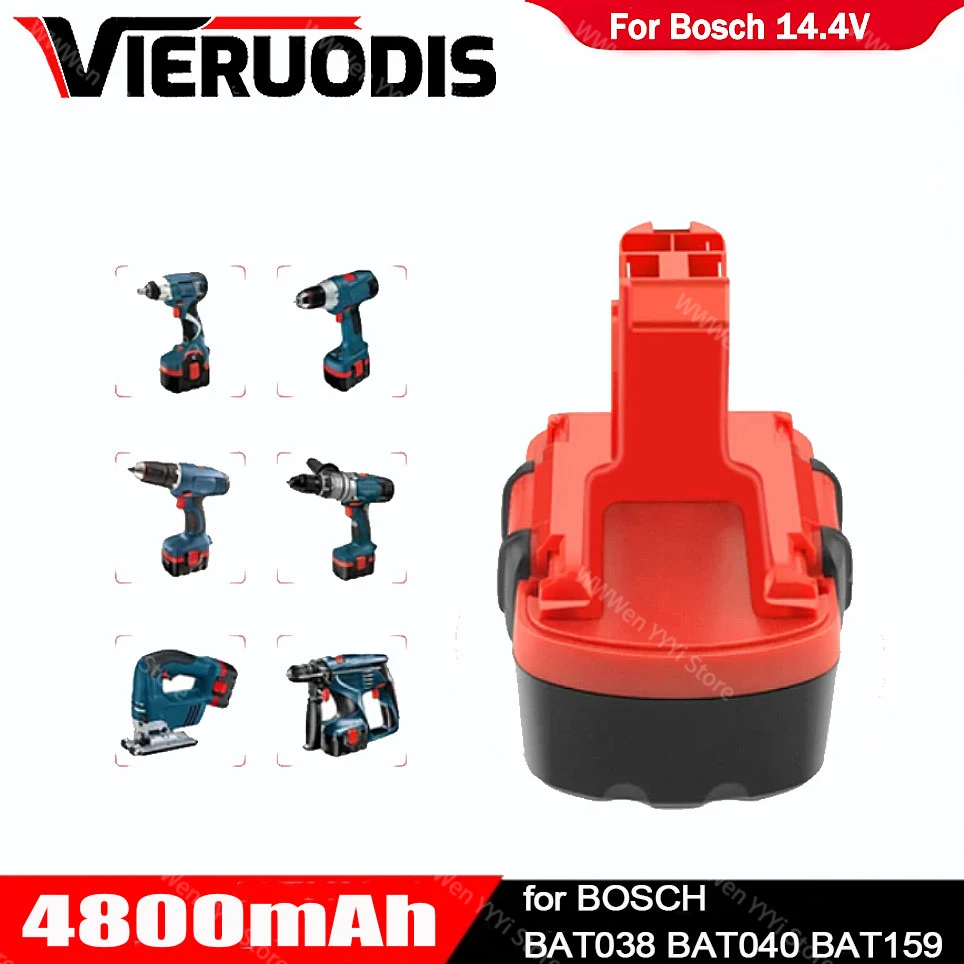 สำหรับ Bosch 14.4V BAT038 4800mAh Ni-MH แบตเตอรี่แบบชาร์จไฟได้14.4V BAT040 BAT038 BAT159 BAT041 2607335275 2607335276