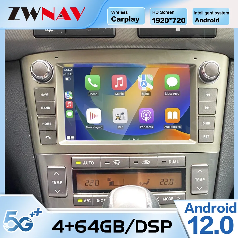 

Carplay для Toyota Avensis 2002, 2003, 2004, 2005, 2006, 2007, 2008, автомобильное мультимедийное центральное радио, Bluetooth, Android, автоэкран