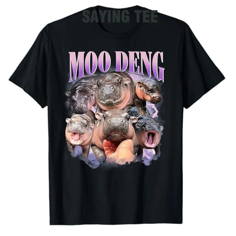 

Funny Moo-Deng Baby Pygmy Hippo Cute Zoo for Family Tee T-Shirt Lovely Animal Lover Graphic Outfit Novelty Gift Saying Tee Tops