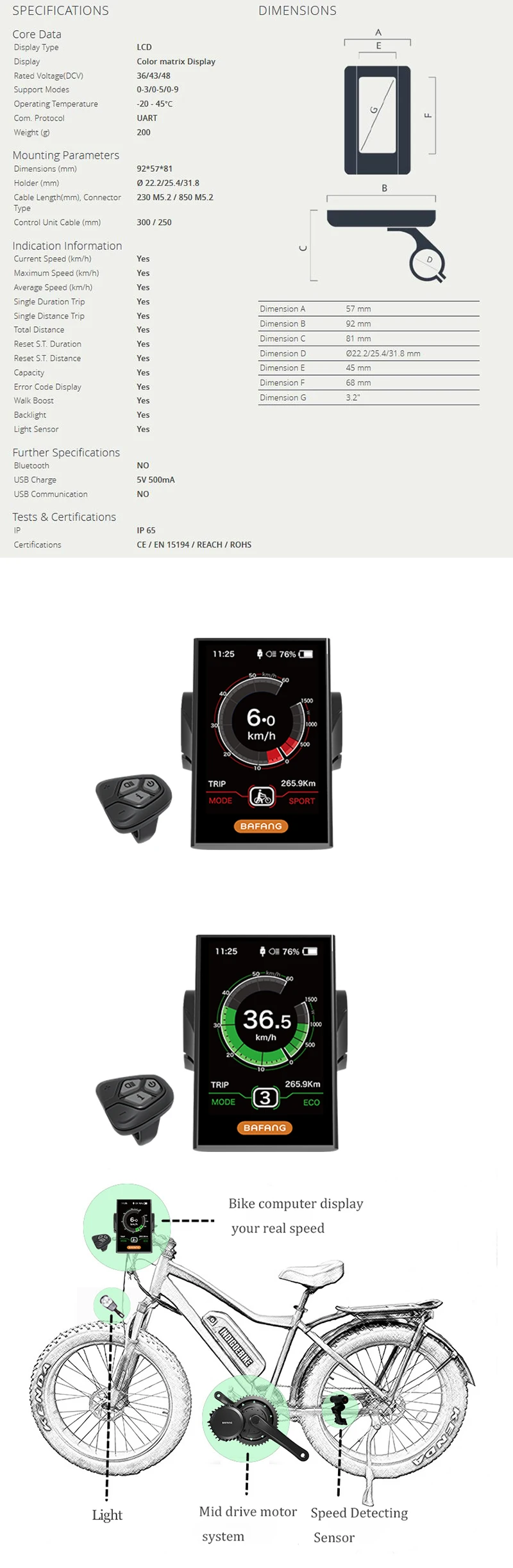 Bafang 8fun LCD 750C 850C 860C C18 C965 C961 500C SW102 Electric Bike Control Panel BBS02 and BBSHD Mid Drive Motor (750C Bluetooth Display