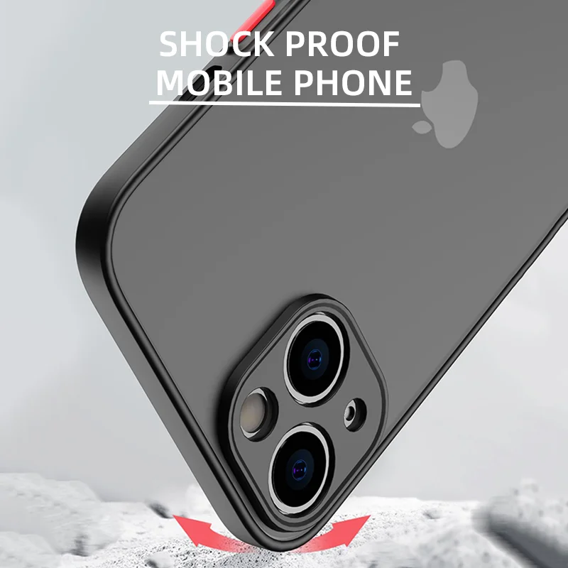 Shockproof Armor Matte Case For iPhone 14 13 12 11 Pro Max XR XS X 6 7 8 Plus SE Mini Silicone Bumper Clear Hard PC Cover Capa