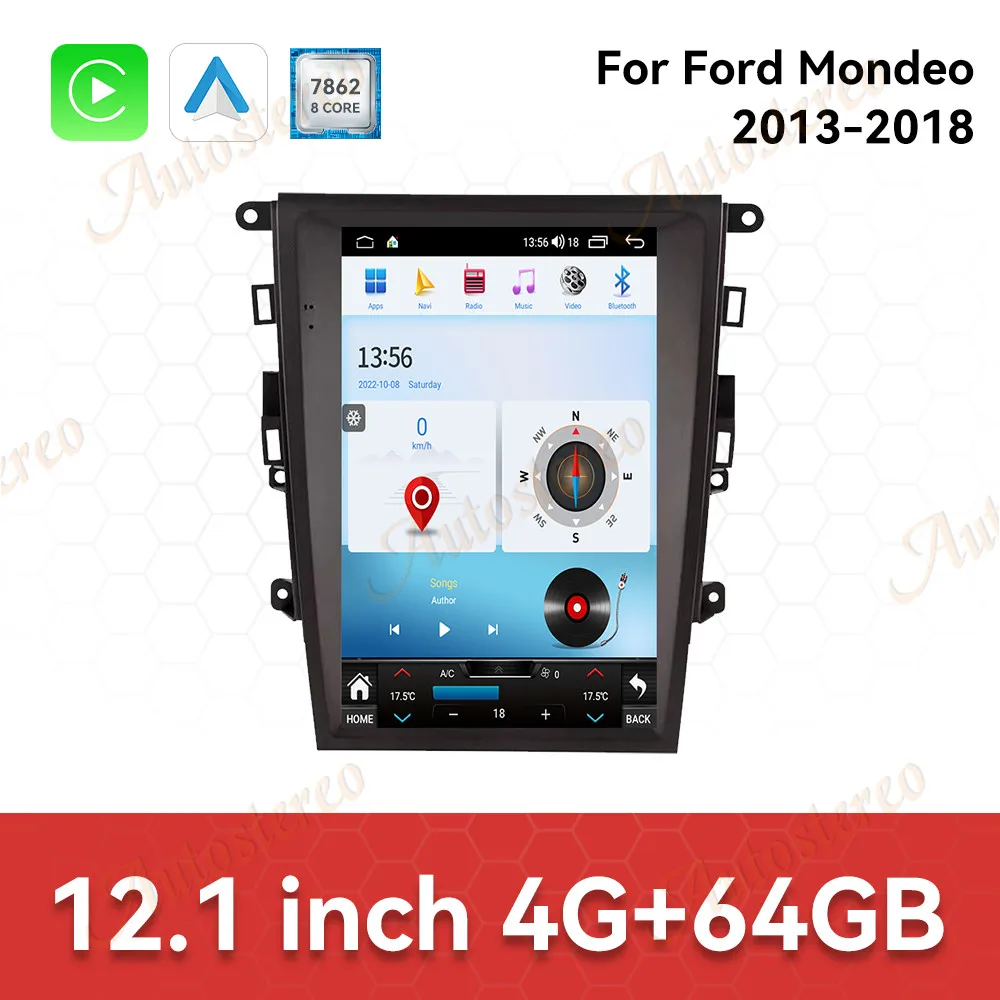 

12,1-дюймовый Android сенсорный экран автомобильный мультимедийный видеоплеер для Ford Mondeo 2013-2018 Fusion Radio 2din GPS стерео головное устройство