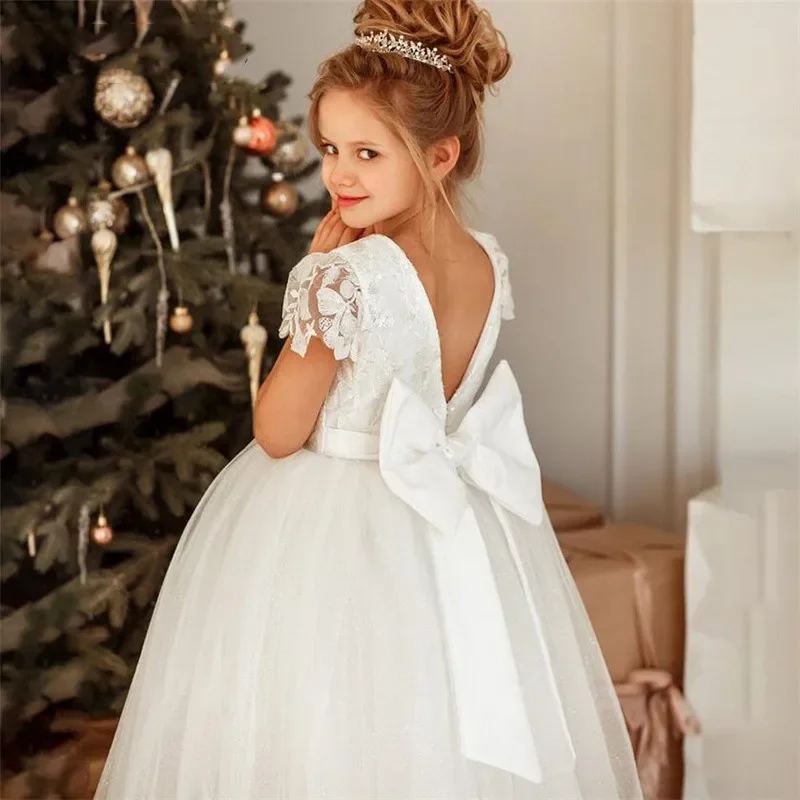 Flower Girl Dresses Ball Gown Lace Sleeveless Tulle First Communion Dresses Holy Princess Dresses Pageant