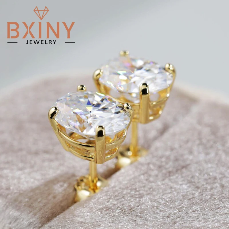 

BXINY 1-3CT Oval Cut Moissanite Stud Earrings S925 Silver 18K Gold Plated Ear Studs for Women Wedding Gift Fine Jewelry with GRA