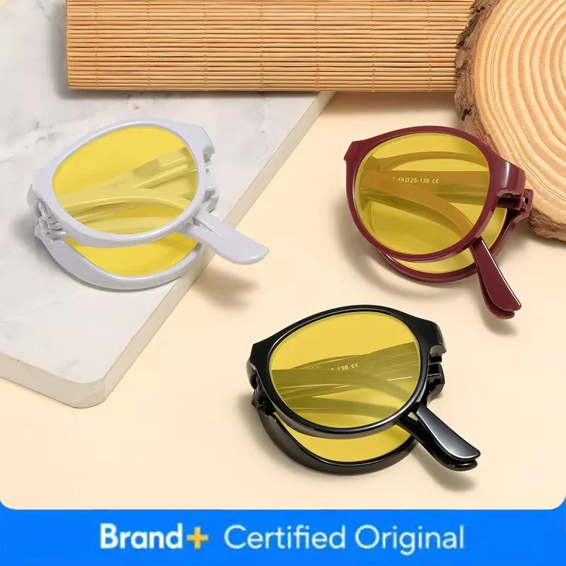 نظارات رؤية ليلية مضادة للوهج للقيادة مع صندوق للرجال والنساء، نظارات كمبيوتر مستديرة قابلة للطي تحجب الضوء الأزرق #1