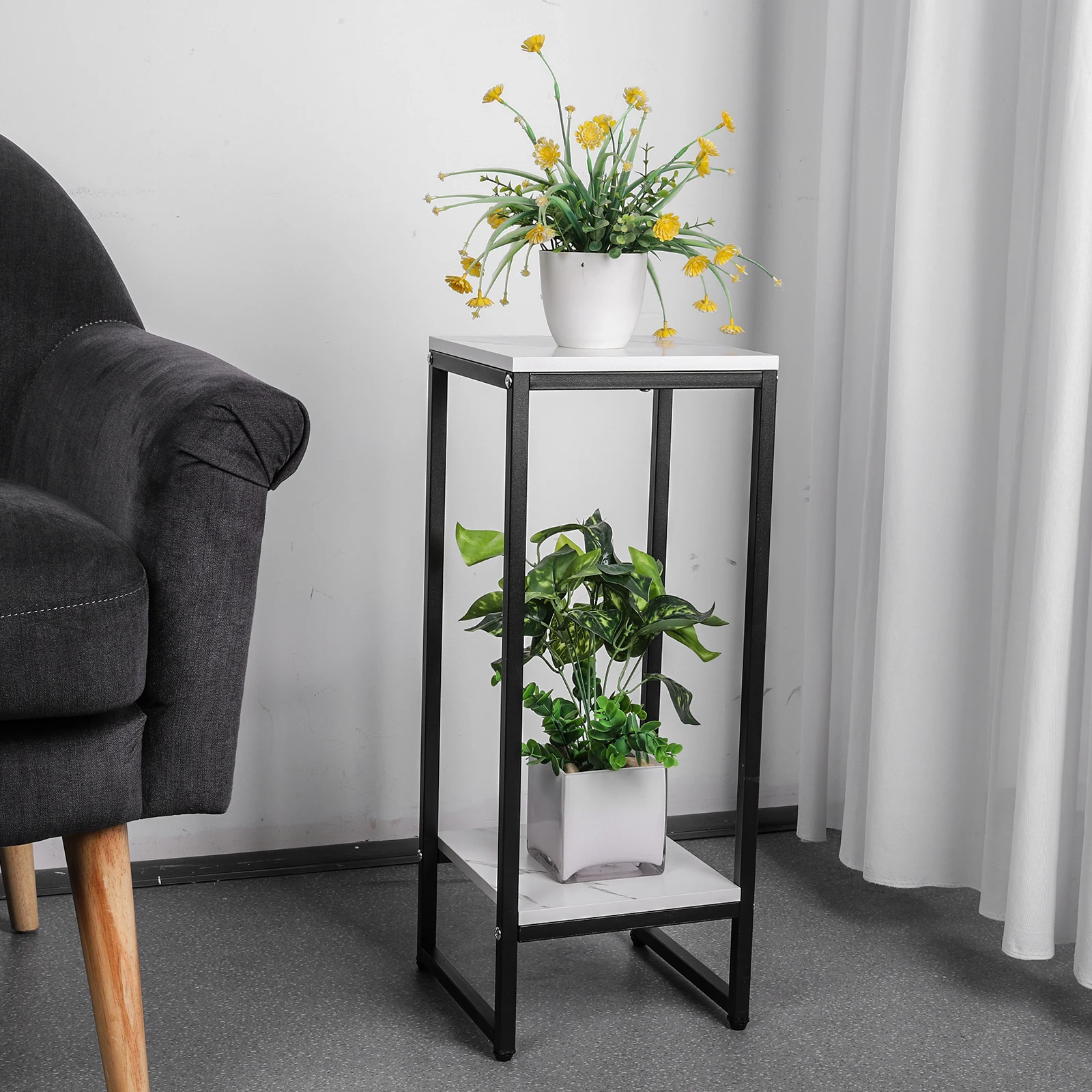 

2 Tier Indoor Flower Pot Stand Metal Decorative Plant Shelf Flower Pot Rack Home Planter Holder for Balcony Garden Entryway