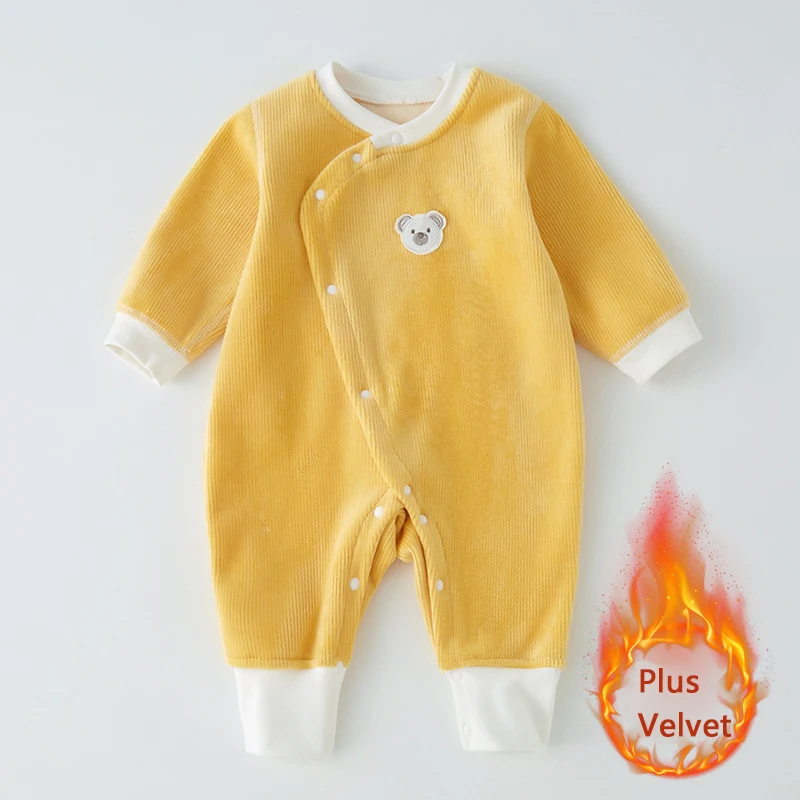 Newborn Baby Boy Girl Romper Thicken Velvet Infant Jumpsuit Overalls Warm Toddler Clothing Children Costume Winter Outwear A788