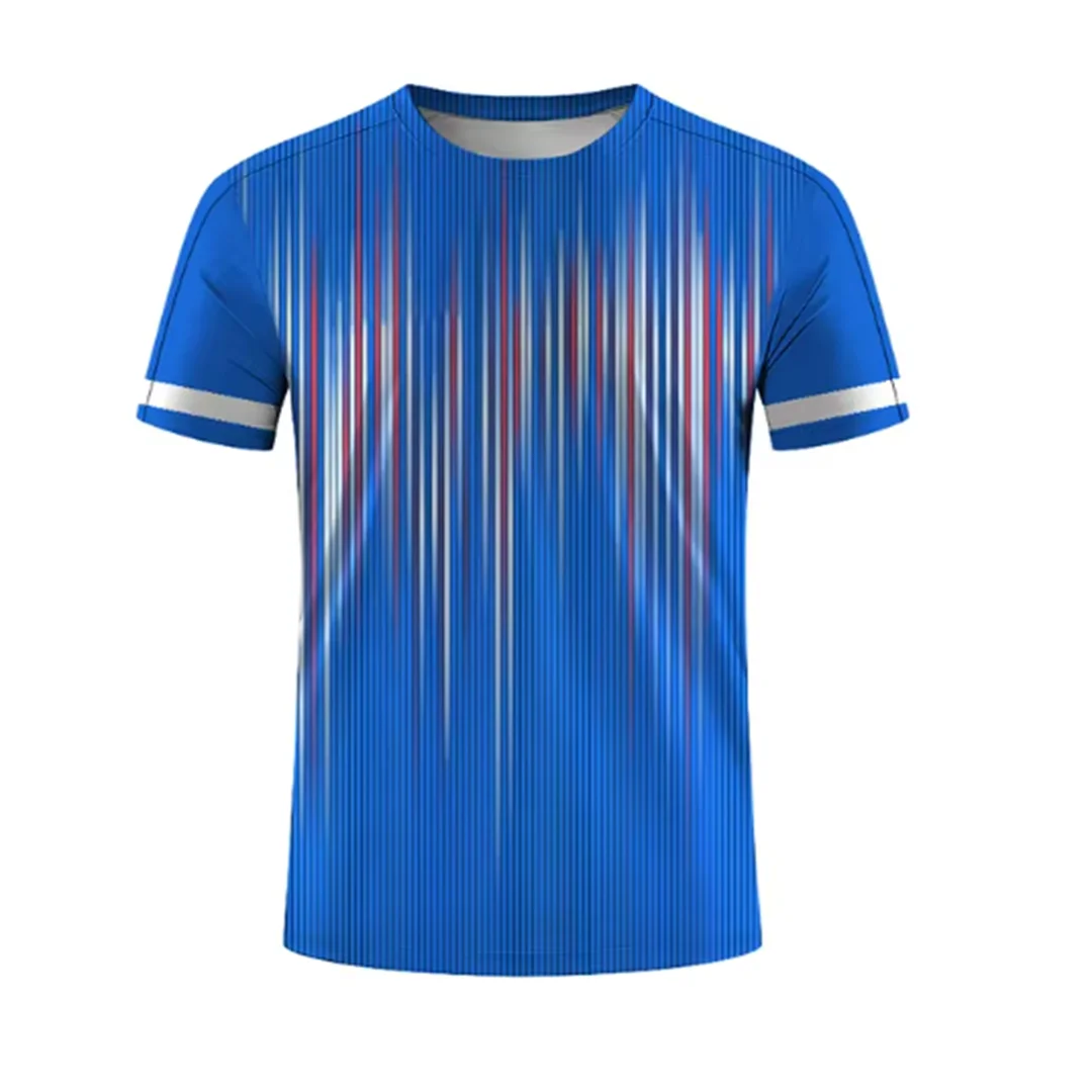 Striped 3D Print Micro Elastic Breathable Round Neck T-shirt Outdoor Casual Sports Top New Men's Summer Tennis Training