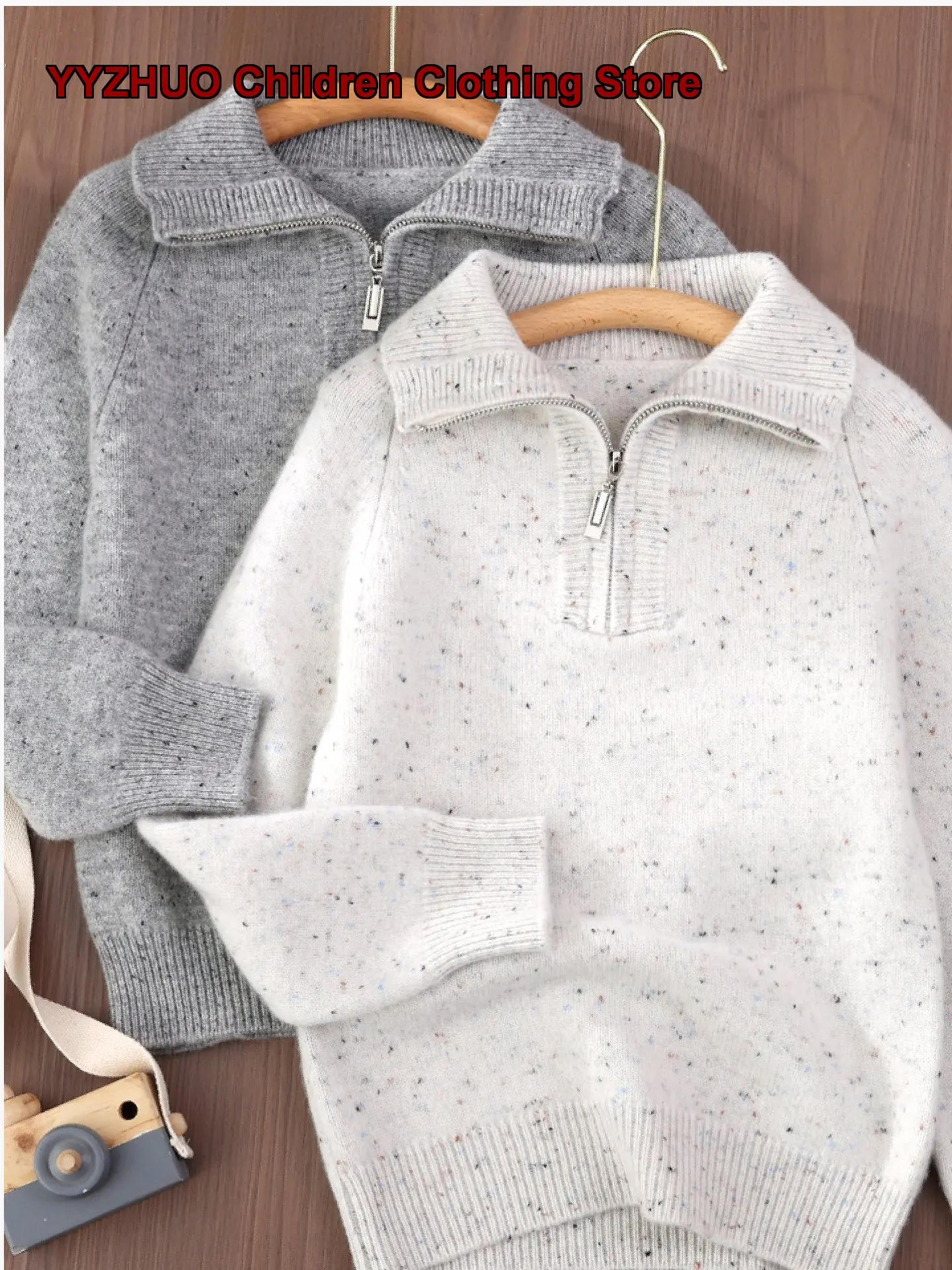 Kids Half-Zip Pullover Sweater Boys Girls Autumn Winter Thickened Cashmere Knit Top Base Layer Older Kids