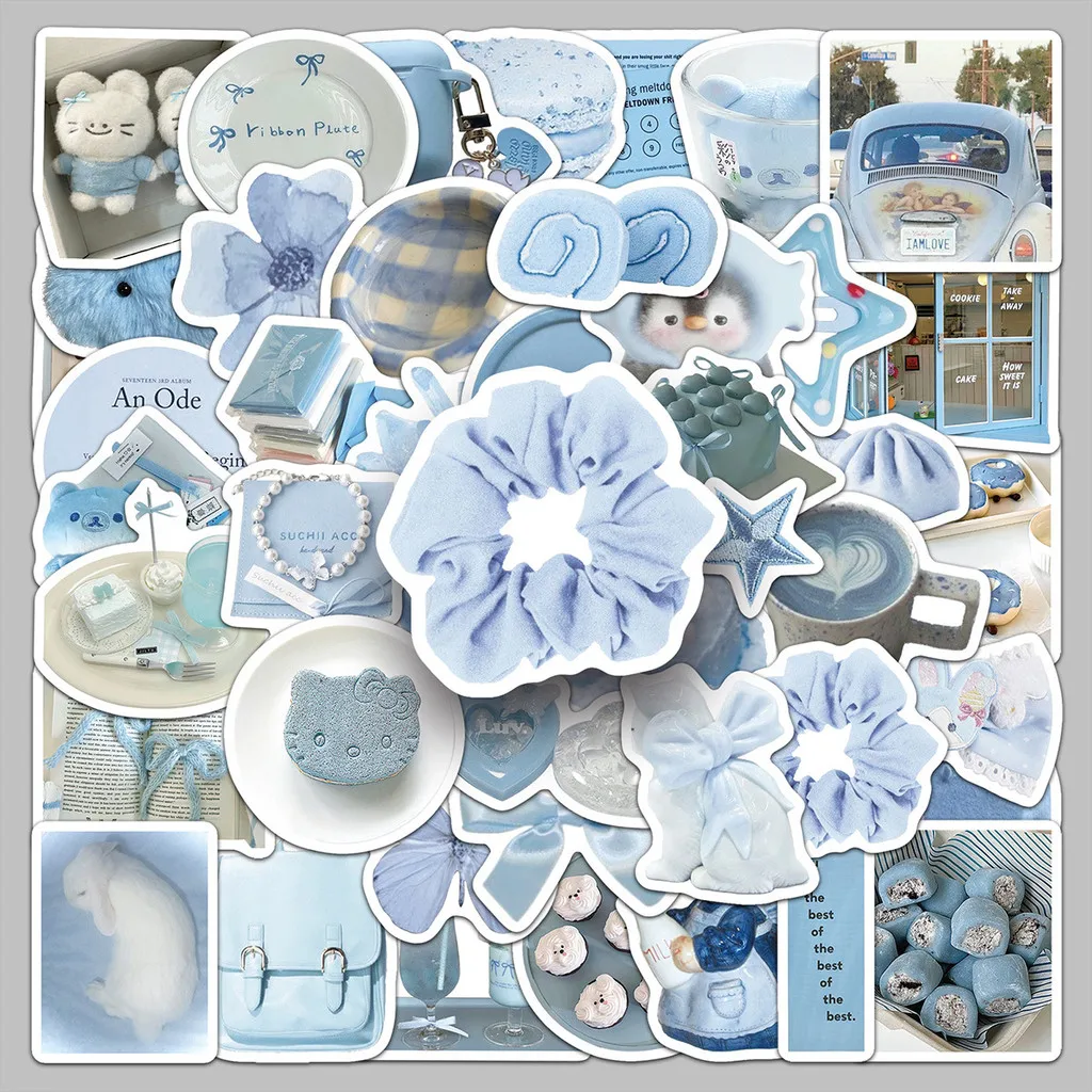 50 Pcs Pale Blue Ins Style Creative Trendy Stickers - DIY Decor Decals for Refrigerator, Headphones