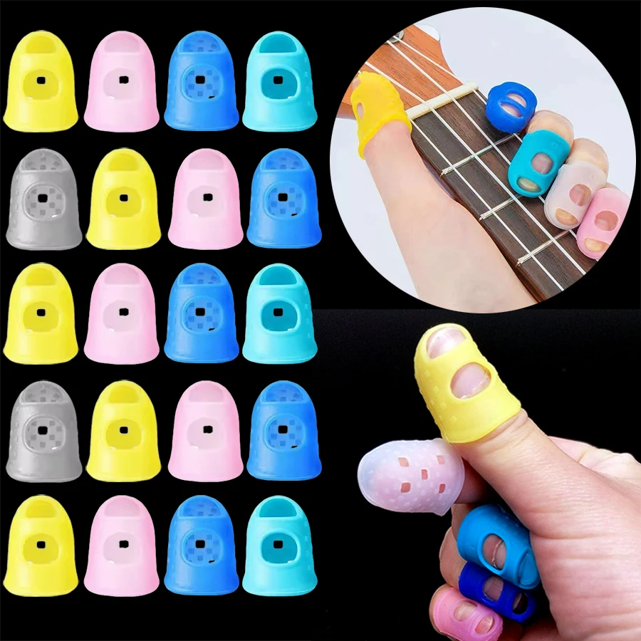 5PCS Random Color Silicone Guitar Finger Protectors Practice Props Guitar Bass Ukulele Playing Soft Breathable Finger Guards ZYF