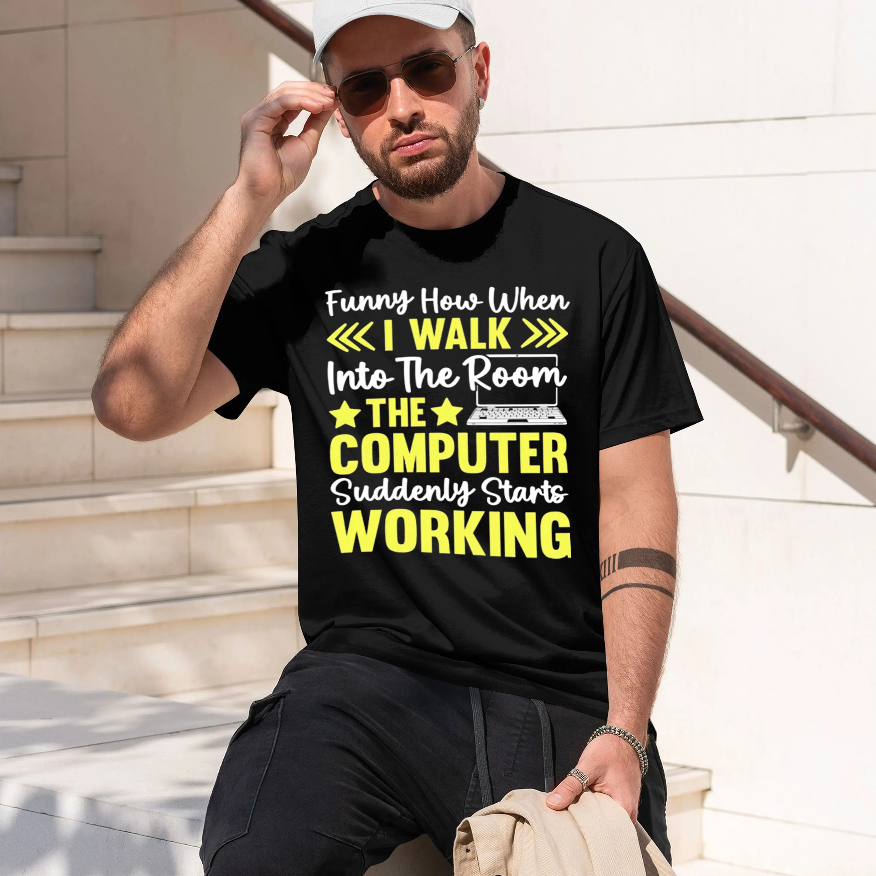 Funny How When I Walk Into The Room The Computer T Shirt Men Mans Custom T Shirt for Men bet 2026 New Model Short-sleeve crewnec