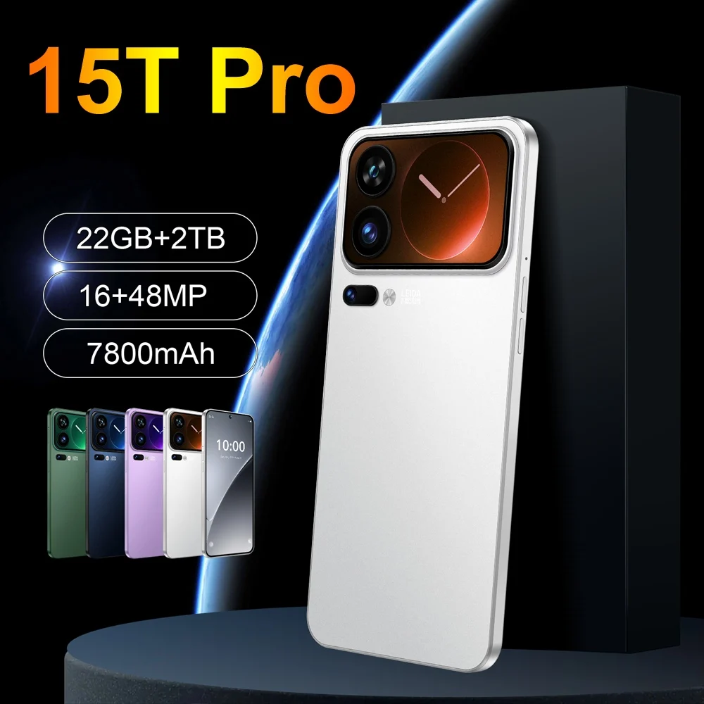 Téléphones portables 15T Pro neufs, 22 Go + 2 To, 5G, double carte SIM, version mondiale, téléphones portables 7,3 HD Android 15, 7800 mAh, smartphone débloqué