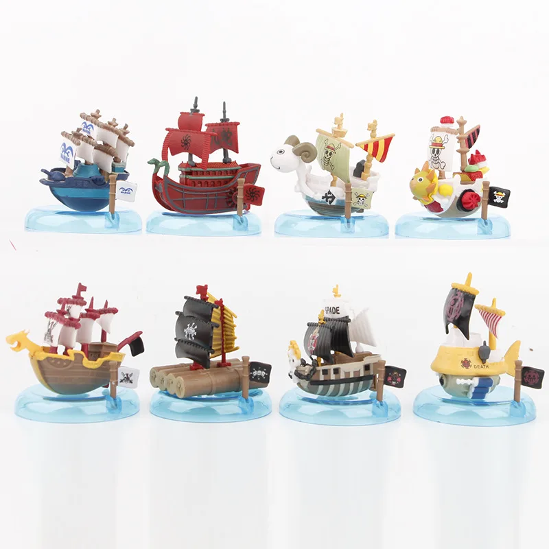 8 Pcs/Set One Piece Ships Model Figure 7.5cm Thousand Sunny Blackbeard Going Merry Nine Snake PVC Dolls Gifts