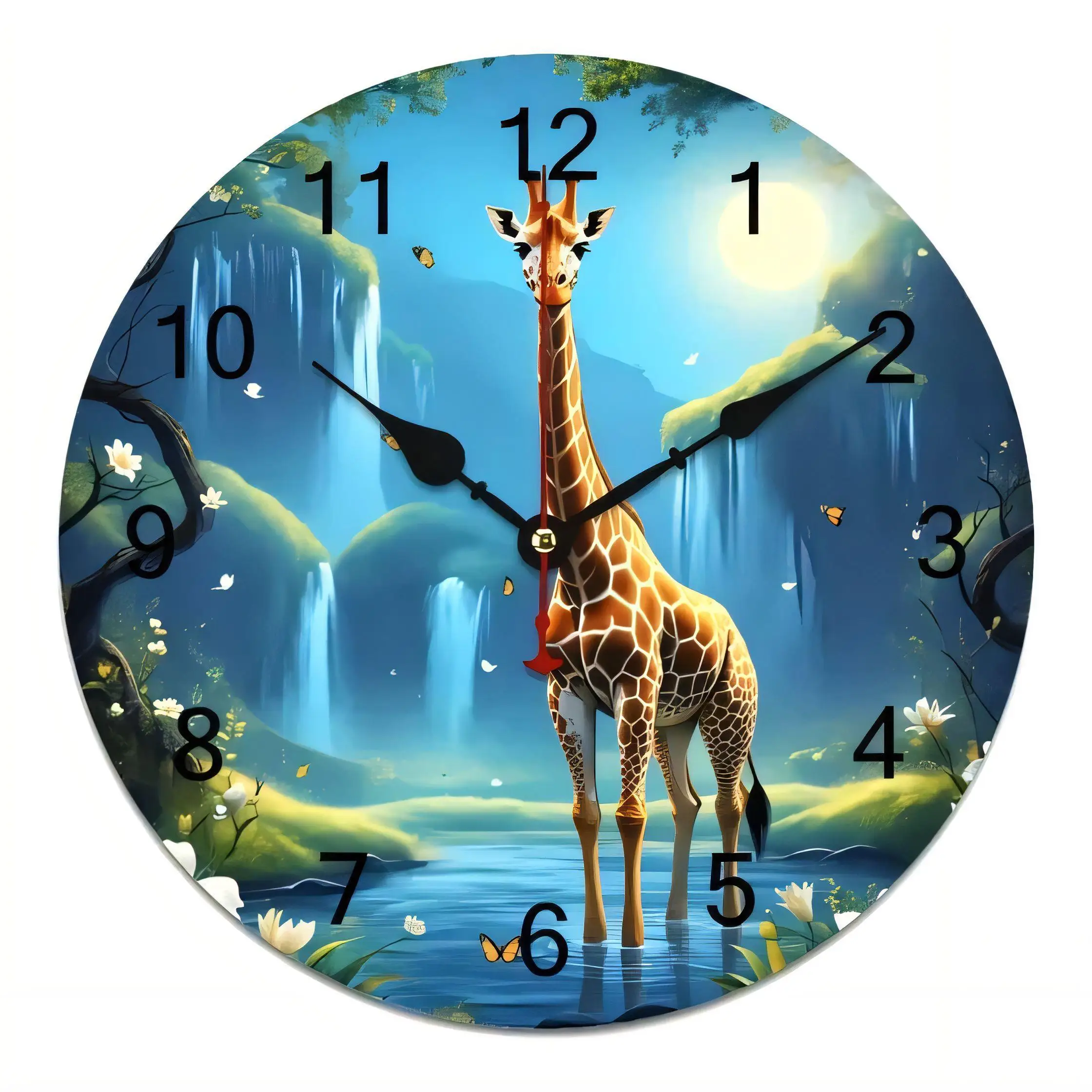 Fantasy Forest Giraffe  Wall Clock Silent Non Ticking Battery Operated Mystical Night Landscape Decorative Home Art