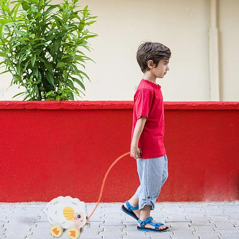 Tirare lungo i giocattoli da passeggio tirare lungo il giocattolo di spinta in legno del bambino per camminare passeggiata sensoriale interattiva lungo il giocattolo di tiro animale con