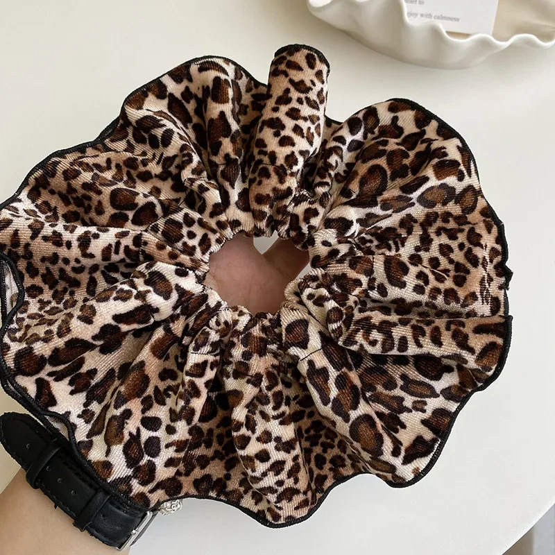 Retro Leopard Big Rubber Hair Ties Elastic Girs Ponytail Holder Double Layered Design Fashion Women Hair Accessories SA501