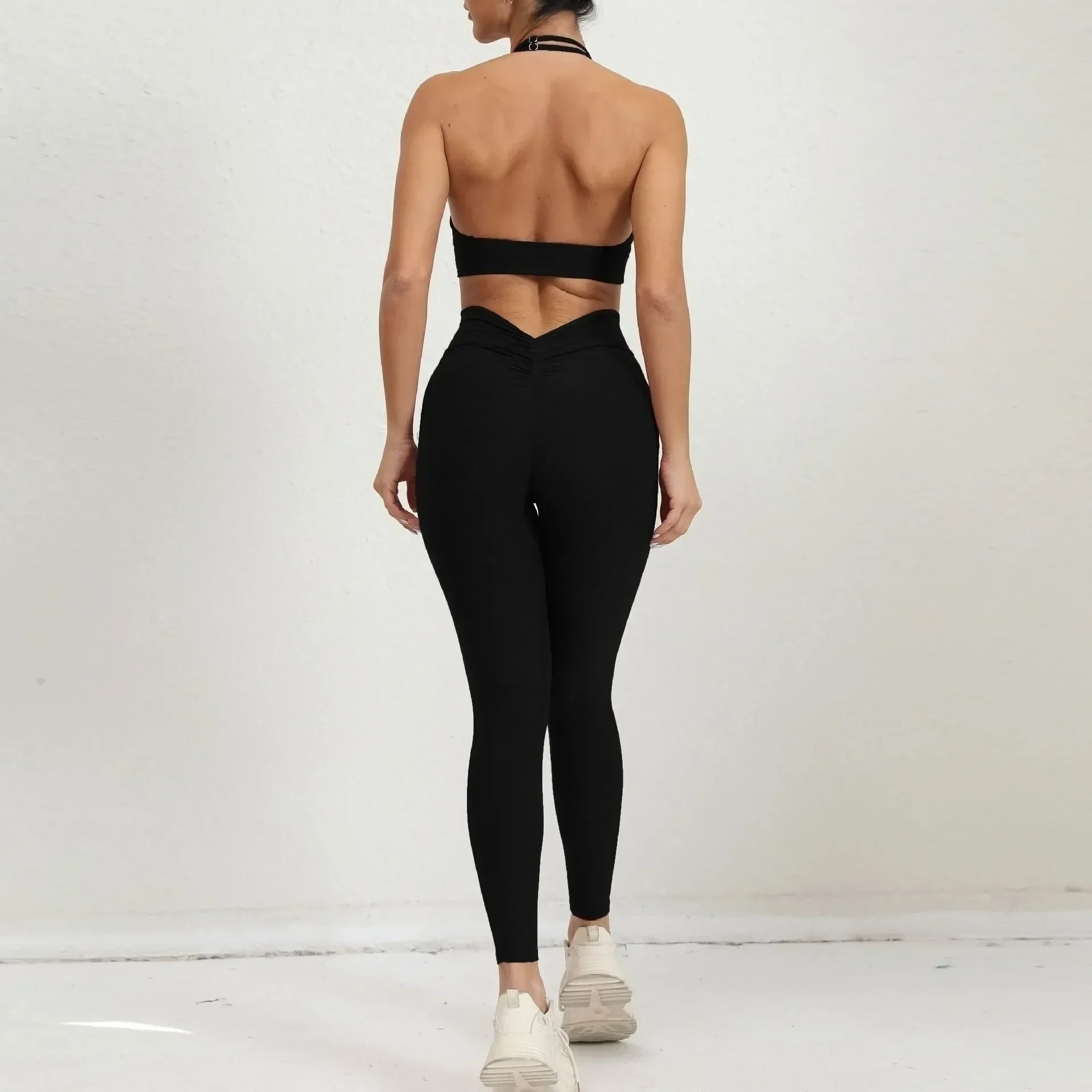 Sexy Backless Scrunch Sport Set with Pocket Sportswear Women Gym Outfit Training Suit for Fitness Female Yoga Workout Clothing