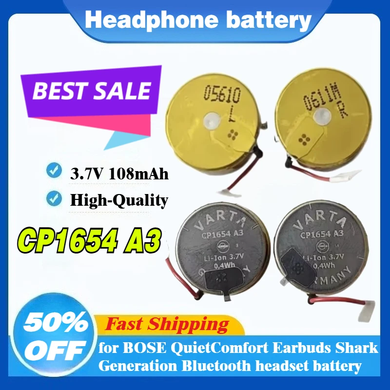 

New CP1654 A3 1654 3.7V 108mAh for BOSE QuietComfort Earbuds Shark Generation Bluetooth Headset Battery