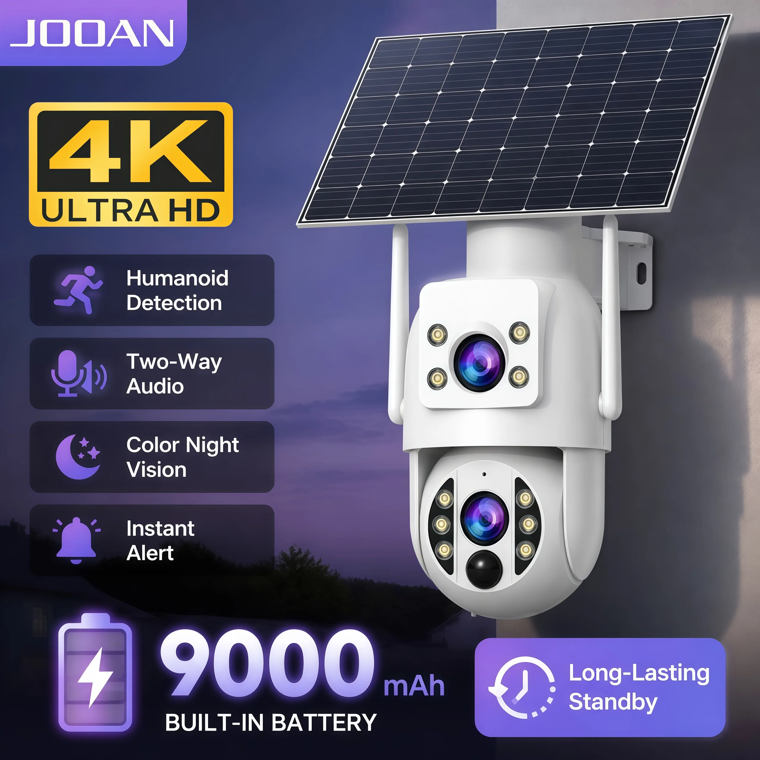 Outdoor Power Plug - JOOAN 4K屋外WiFiソーラーカメラ デュアルレンズ 人間検知 ナイトビジョン 低電力バッテリー