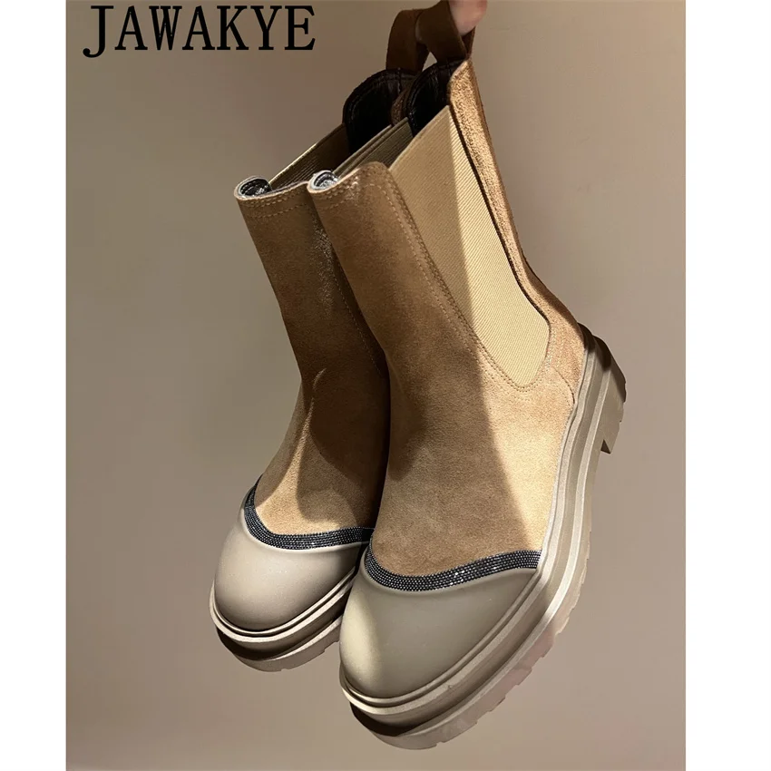 

Женские мотоциклетные ботинки на толстой подошве, качественные замшевые ботильоны с круглым носком, зимние классические горячие продажи, модные панк-боты Botas Mujer