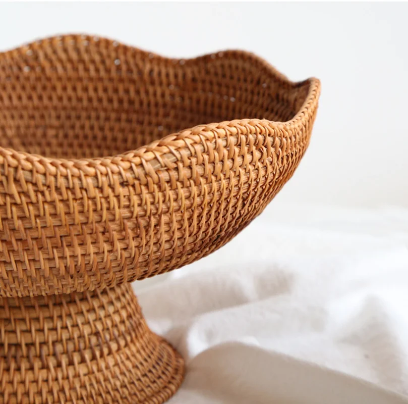 Rattan Fruit Baskets Wicker Storage Bowls Natural Woven Serving Basket Bowls Decorative Baskets for Kitchen Counter Organizing