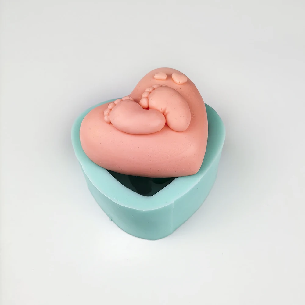 PRZY Love Heart Mold Soap Molds Handmade Mould Silicone Heart Baby Feet Molds Fondant Soap Clay Resin Candle Mould