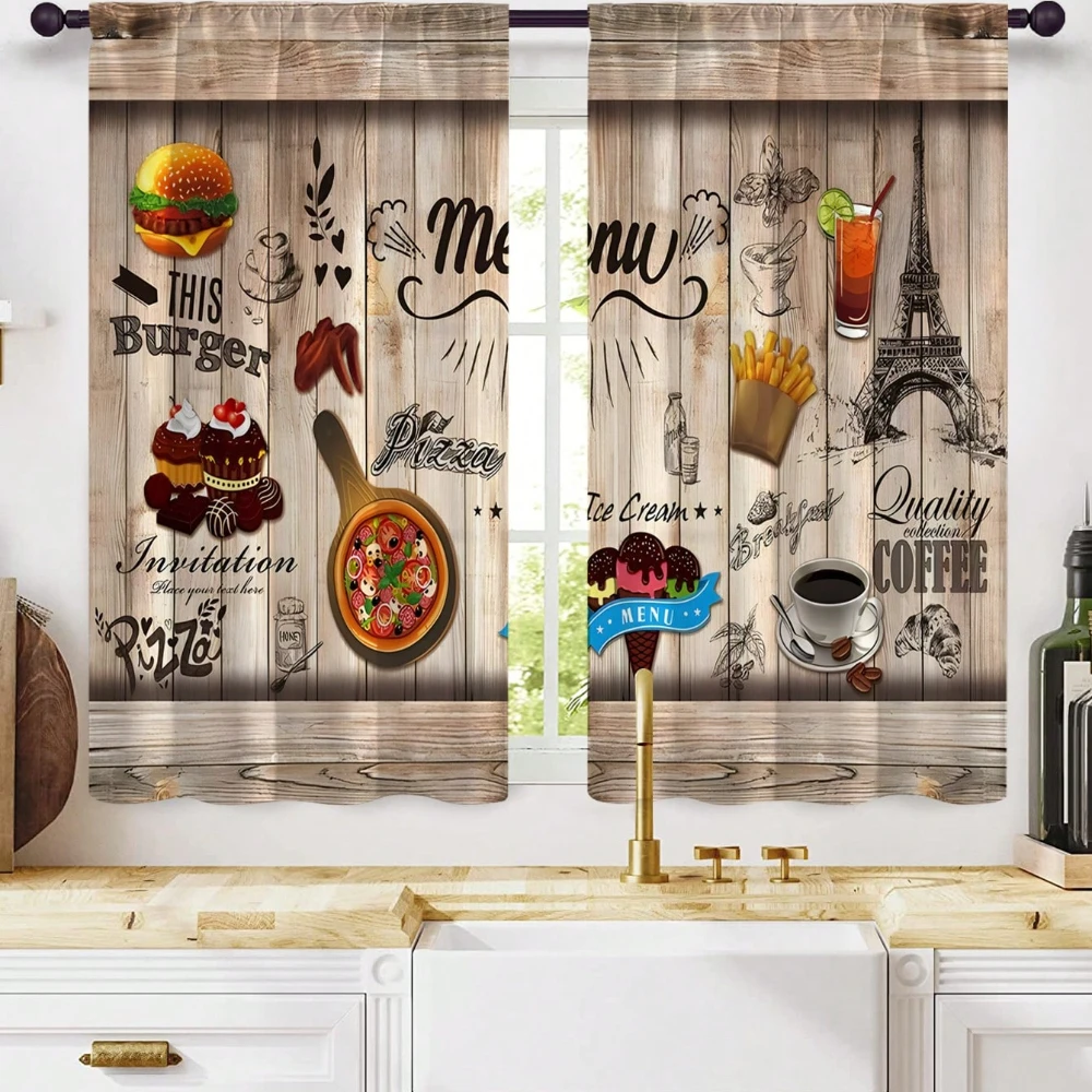 2pcs Knife and Fork Letter Print Home Living Room Kitchen Sink Sunshade Curtain Study Bathroom Door Short Sunshade Curtain