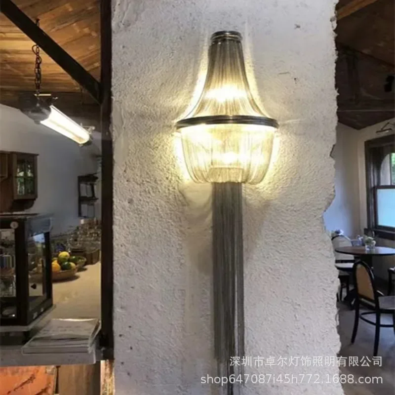 

NEW Long Aluminum Chain Sconce For Aisle LOFT Mirror Bedroom TV Wall Lamp LED Lighting Gold Silver Italian Vanity Decoration