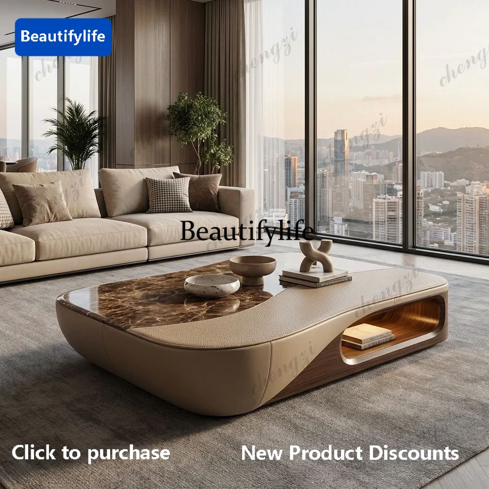 Italian special-shaped microcrystalline stone coffee table modern light luxury living room home creative hollow storage table