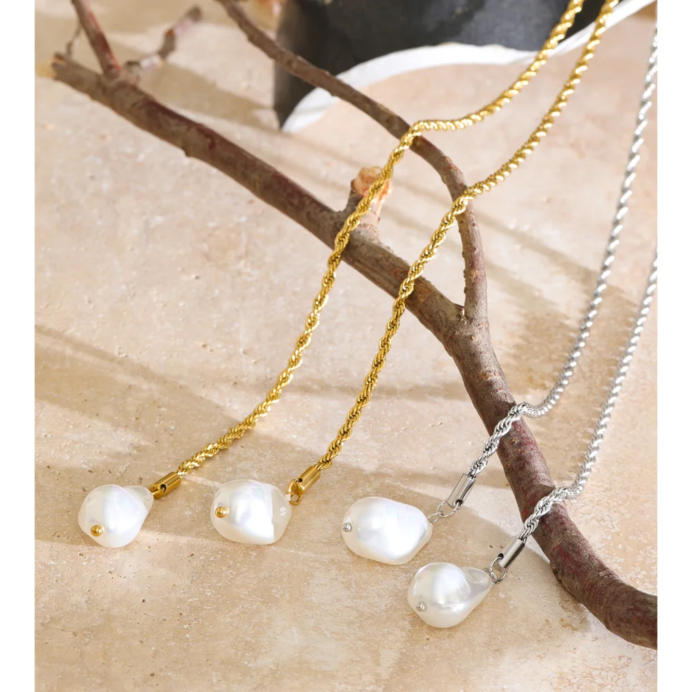 Yhpup 117cm Stainless Steel Long Chain Simulated Pearls Drop Necklace High Quality Stackable Personalized Jewelry
