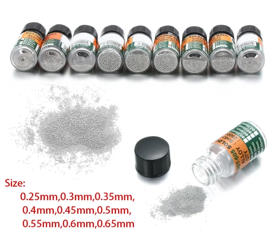 25000pcs/bottle 0.2 0.3 -0.65 mm BGA Reballing Balls Leaded For IC Chip Soldering Accessories Solder Ball Tin Material Sn63/Pb37