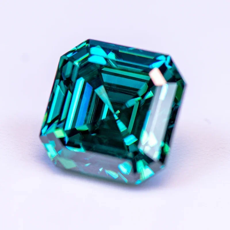 Pedra moissanite cor primária verde esmeralda corte asscher diamante cultivado em laboratório para amuletos diy fabricação de joias com certificado gra