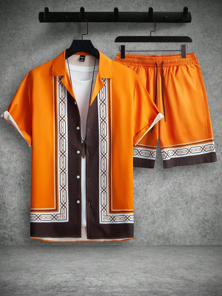 Short Sleeve Shirt And Beach Shorts Men's Suit Stylish Hawaiian Shirt And Everyday Casual Men's Shorts Summer Simple Suit image 4