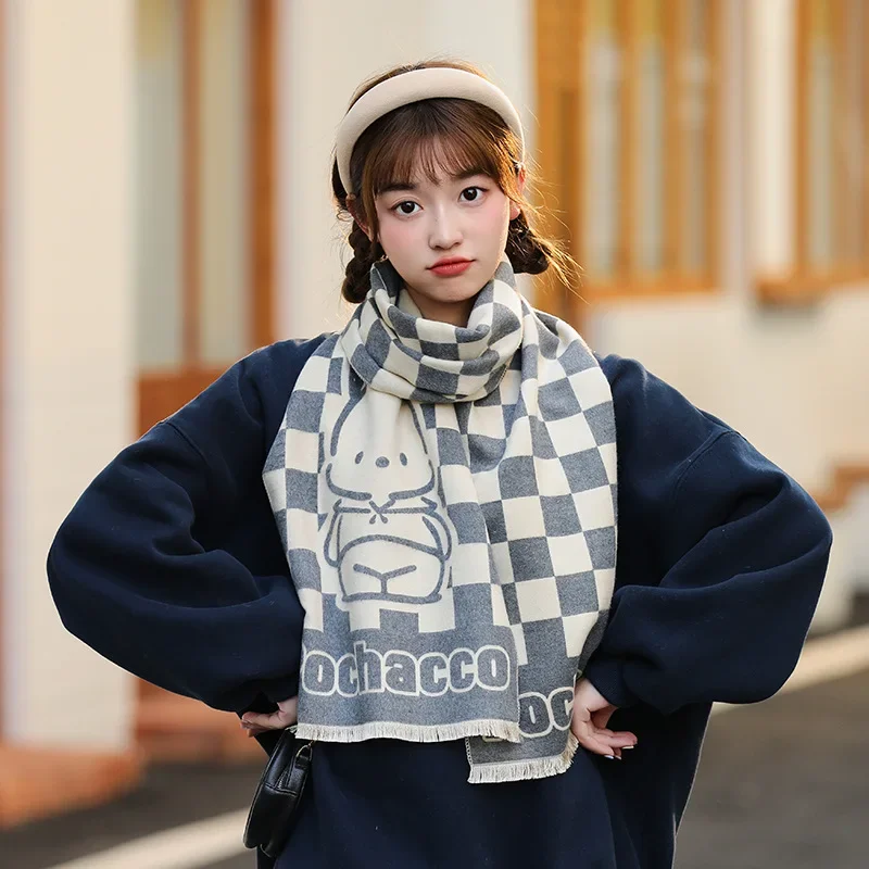 MINISO Sanrio Pachacco Scarf Winter Ins Knitted Cold-proof Cartoon Cute Girl Heart Scarf Indoor Two-dimensional Student Shawl