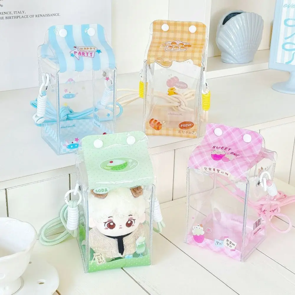 Cute Milk Doll Display Bag With Lanyard Transparent Doll Carrying Case Zipper Crossbody Storage Bag Doll Bag Decoration