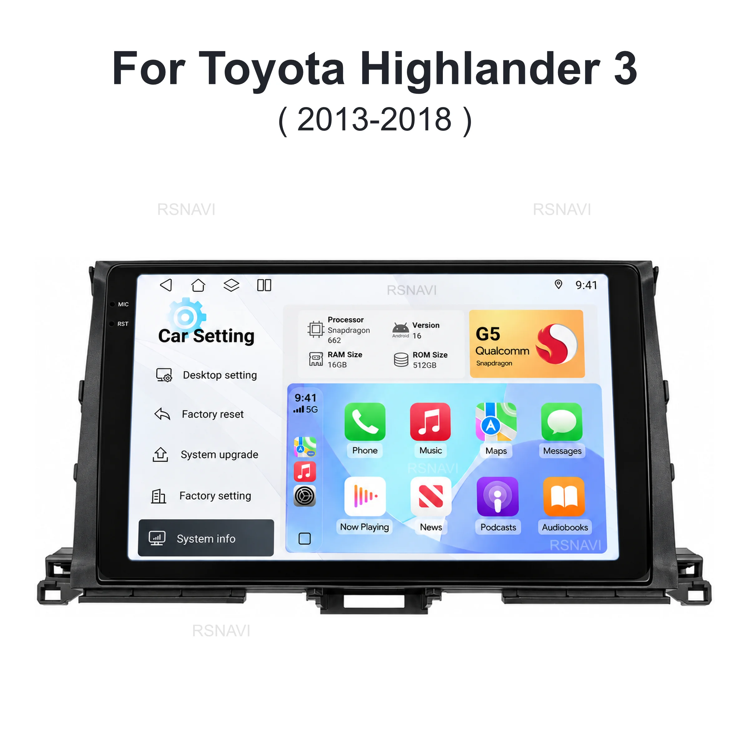 Android 16 Qualcomm For Toyota Highlander 3 Kluger 2013-2018 2K QLED Android Car Radio Multimedia Video Player BT Stereo CarPlay