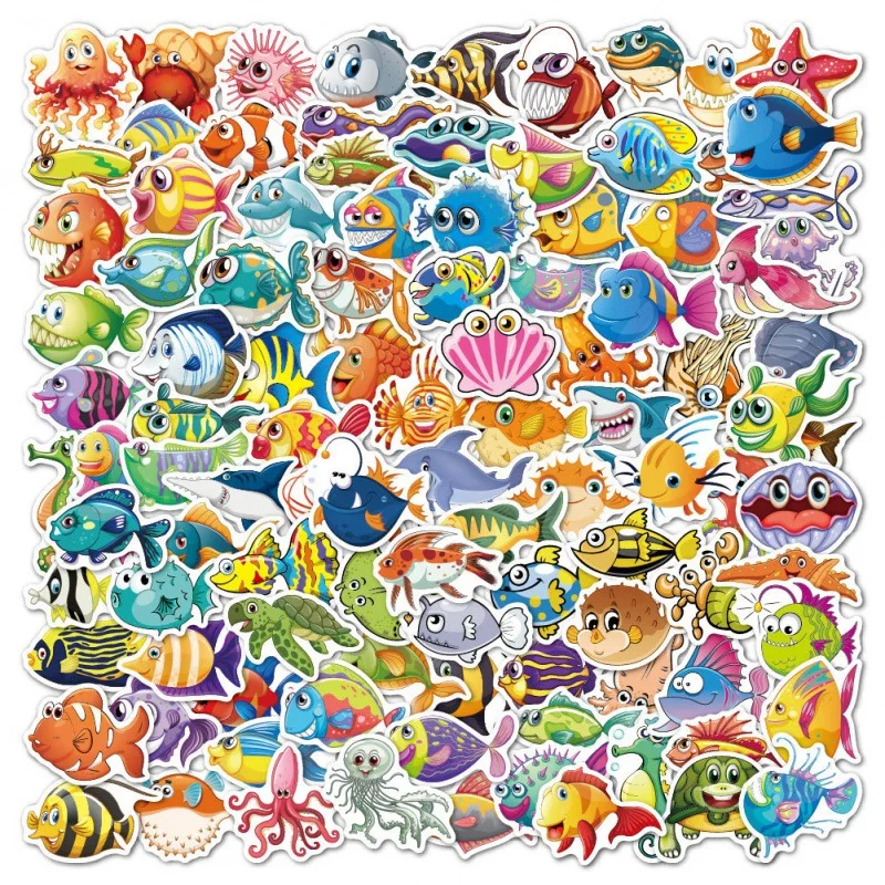 10/30/50PCS Cartoon Cute Sea Animal Stickers Graffiti iPad Luggage Computer DIY Scrapbook Wall Sticker Toys Decoration Wholesale