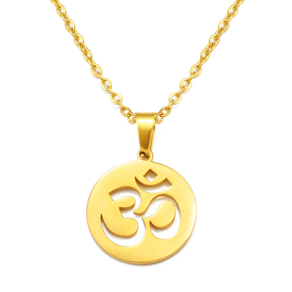 Anniyo 2Modes/Tamil Symbol Small Yoga Charm Pendant Necklaces Women Girls Indian Hindoo Hindu Buddhist OM India Religion @319201