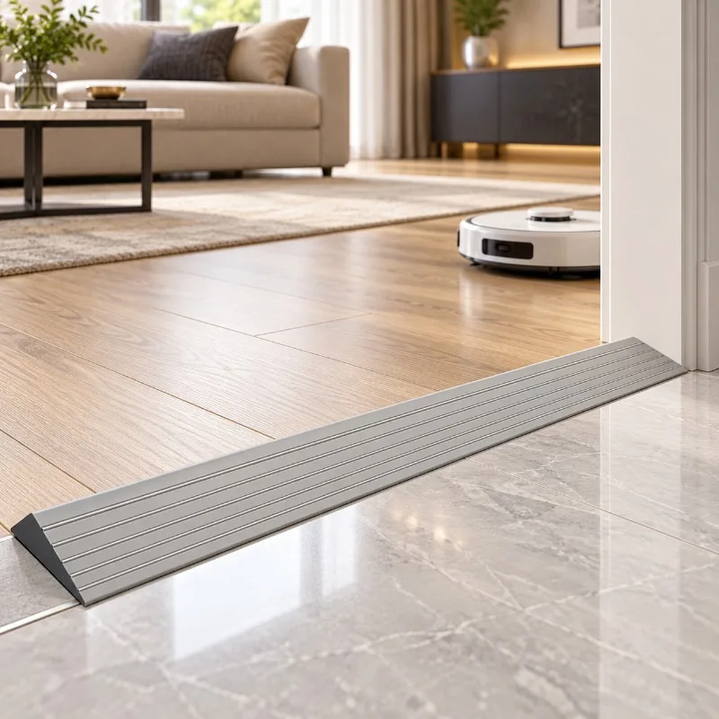 1PC 90X5cm Grooved Rubber Floor Transition Ramp Strip, Non Slip Doorway Leveling Reducer for Home Office Entryway Flooring