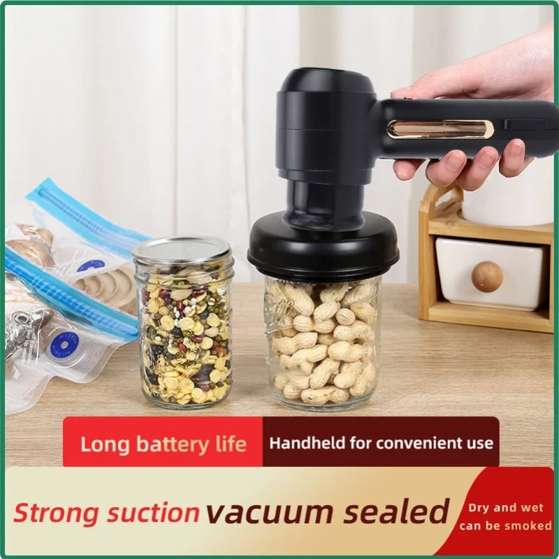 Handheld Vacuum Sealer 60kPa Suction LED Screen Rechargeable Portable Food Saver with 10 Reusable Vacuum Bags 10 Mason Jar Lids