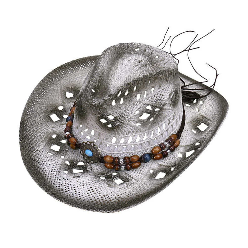

1pc Western Cowboy White Beige Men Cowboy Straw Hat Women Sunshade Leisure Beach Hat Large Size Funny Style
