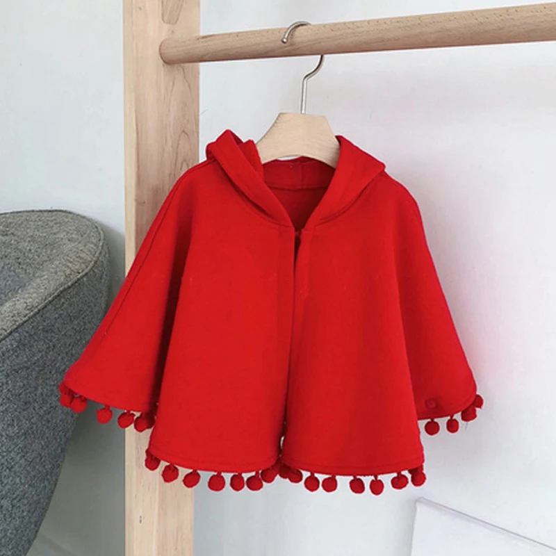 Baby Girls Red Christmas Cloak Winter Toddler Hooded Cape Cute Warm Children Jacket Xmas Party Costume Kids Clothes 1-5Years
