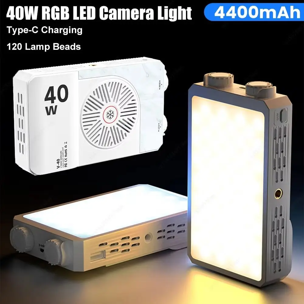 40W RGB LEDカメラライト 2800-9000K 4400mAhバッテリー ポケット撮影ライト 3色ライト ハイパワー ミニLEDビデオランプ