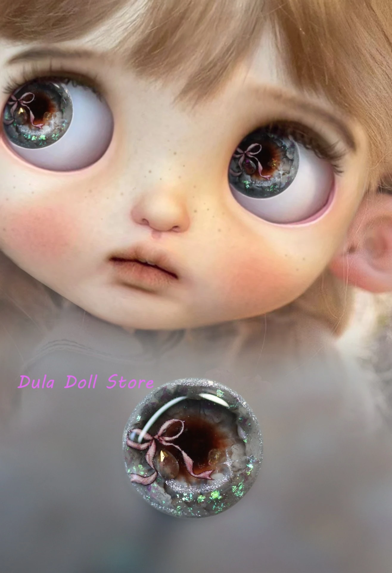 

Dula Handmade Three-dimensional glue hand engraving Pink bow tie Magnetism Eyepiece Eye Chips Blythe Doll Accessories