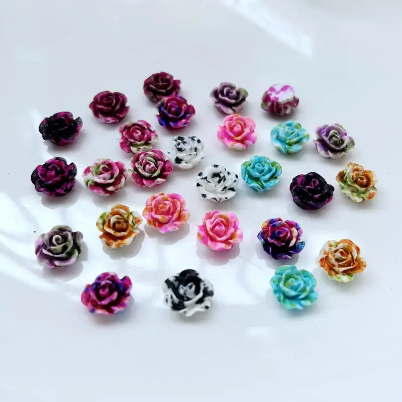 50pcs 10mm colorful flower Flat Back Resin Cabochon Scrapbook 3D flower Gems Stones flower applique Beads for DIY Crafts -