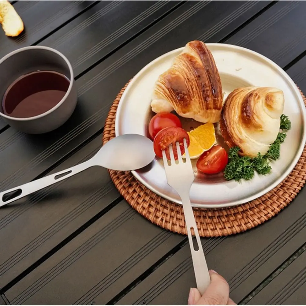 Portable Titanium Food Fork Spoon with Storage Bag Ultralight Portable Hiking Cookware Green Black Travel Tableware