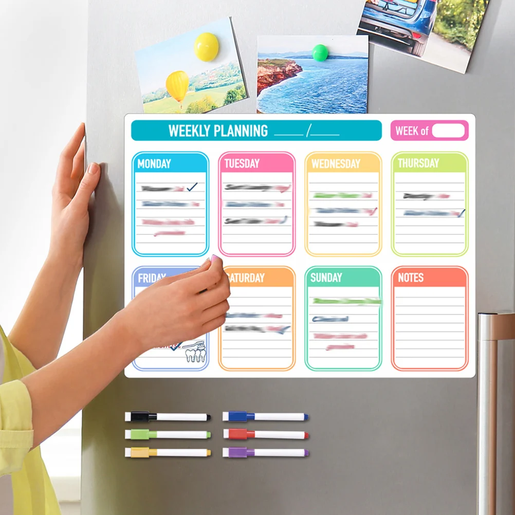 1Set Magnetic Refrigerator Whiteboard Dry Erase Planner Board Weekly Schedule Calendar Meal Menu Reusable Dry Erase Calendar