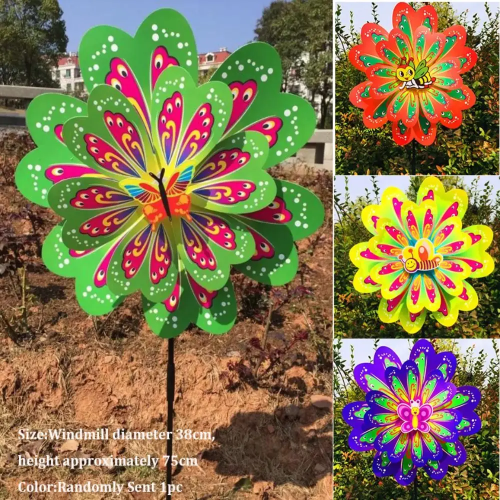 Multistyles Cartoon Kleurrijk Traditioneel Windmolen Kleurrijke Vlinder Bijen Staande Gazon Bloem Pinwheel Diameter 38cm PVC