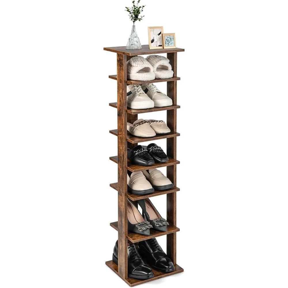 

8-Tier Vertical Shoe Rack, Patented Corner Shoe Storage Organizer for 8 Pairs, Freestanding Narrow Shoe Rack, Industrial Space-